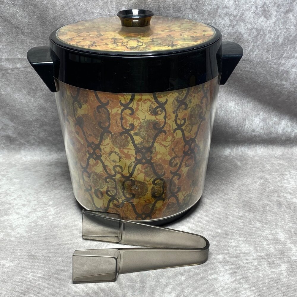 Vintage Thermo-Serv Ice Bucket With Lid & Tongs Made In USA